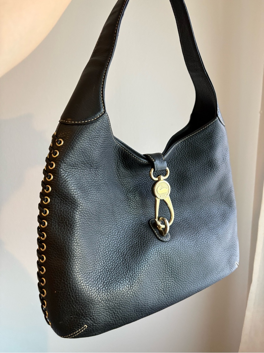 Dooney & Bourke Black Pebble Leather Hobo with Gold Hardware